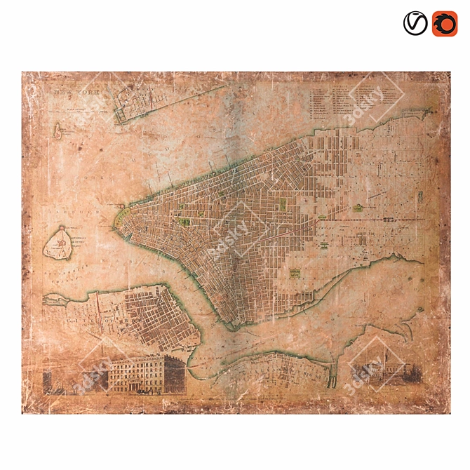 Vintage New York Canvas Map 3D model image 1