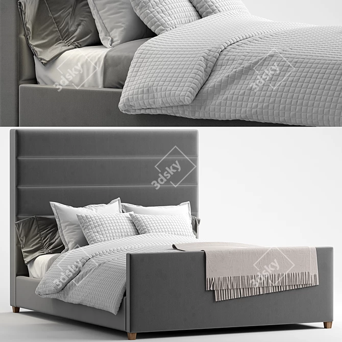 Elegant Channel Upholstered Bed 3D model image 1