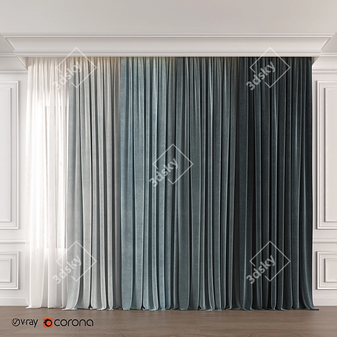 Blue Gradient Curtain: Stylish, High-Quality Design 3D model image 2