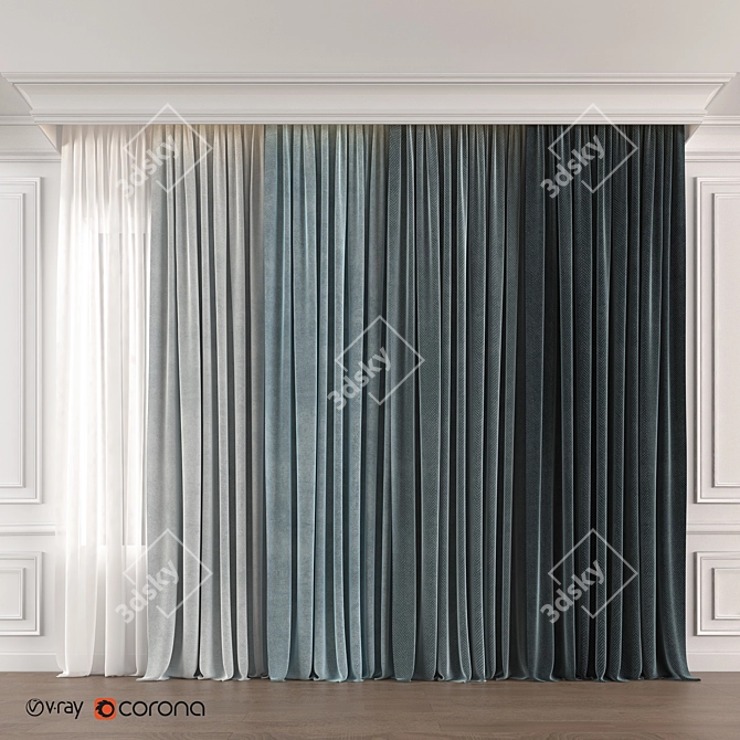 Blue Gradient Curtain: Stylish, High-Quality Design 3D model image 4