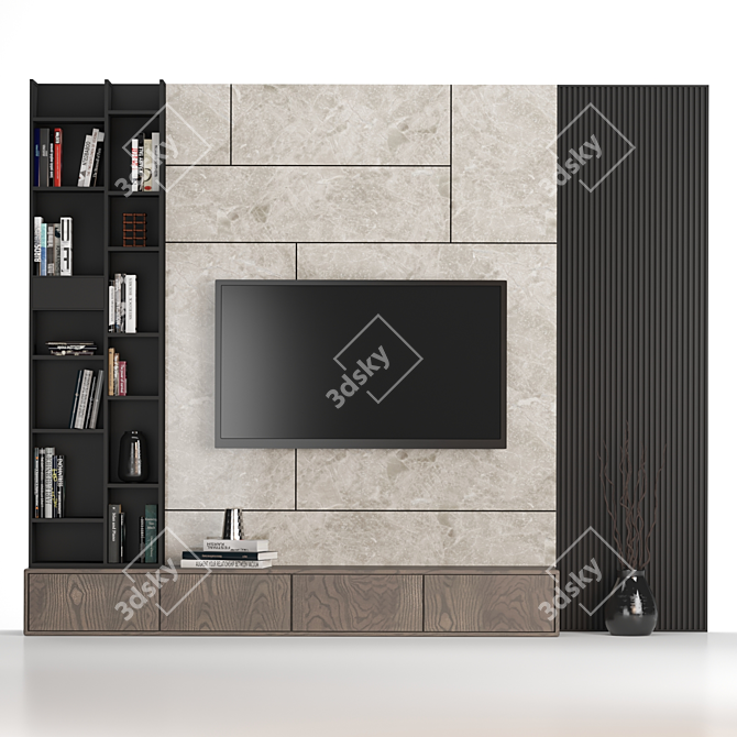 Modular TV Wall - Easily Editable, Sleek Design 3D model image 2