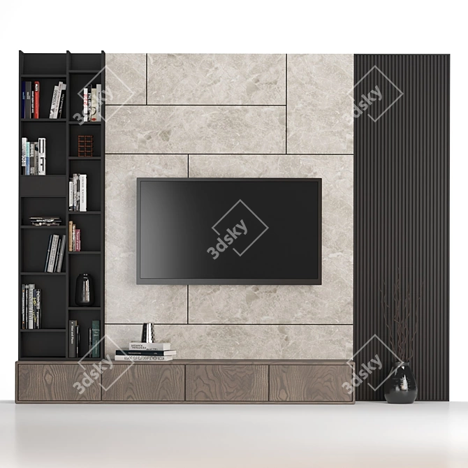 Modular TV Wall - Easily Editable, Sleek Design 3D model image 7