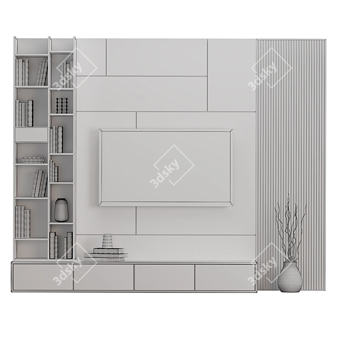 Modular TV Wall - Easily Editable, Sleek Design 3D model image 11