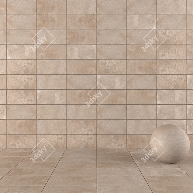 Modern Concrete Wall Tiles - Taupe Set 3D model image 1