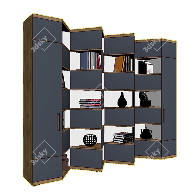 Custom Corner Bookcase | 3400x500x2695mm 3D model image 4