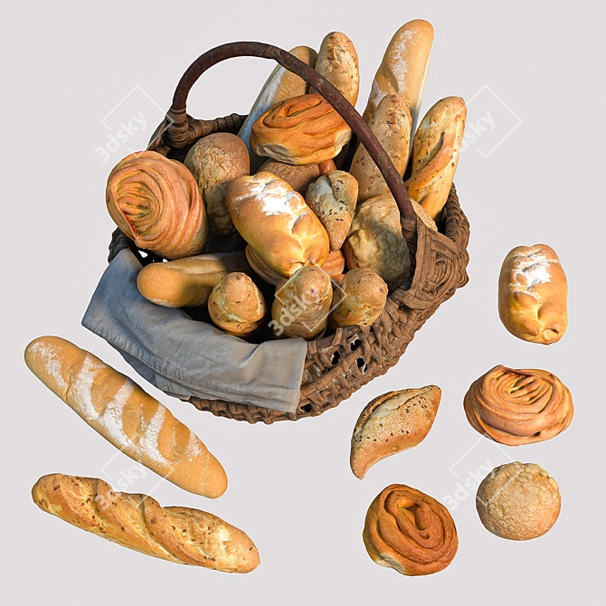Delicious Bread Assortment 3D model image 3