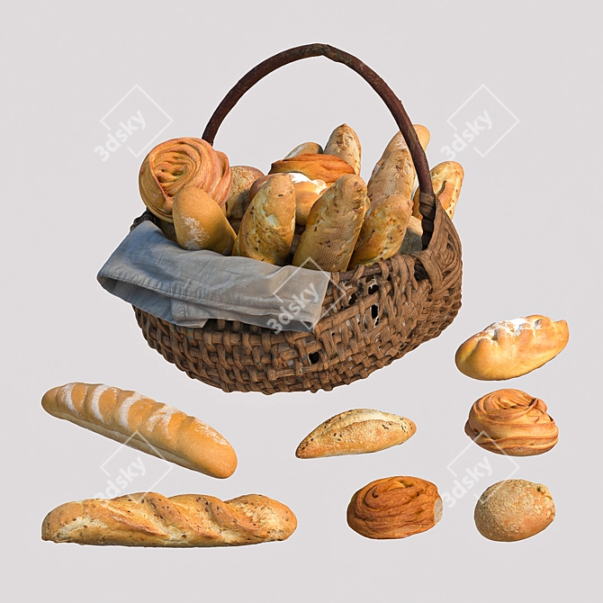 Delicious Bread Assortment 3D model image 4