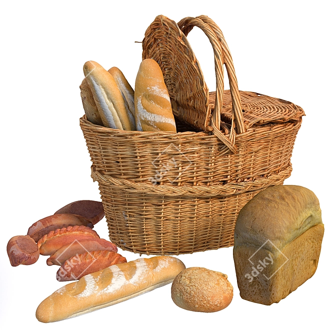 Artisan Bread Basket 3D Set 3D model image 1