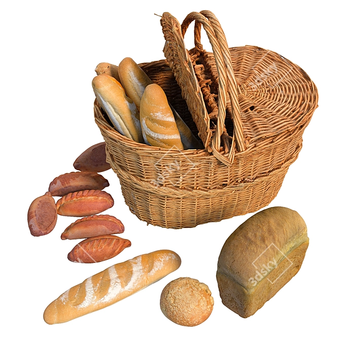 Artisan Bread Basket 3D Set 3D model image 2