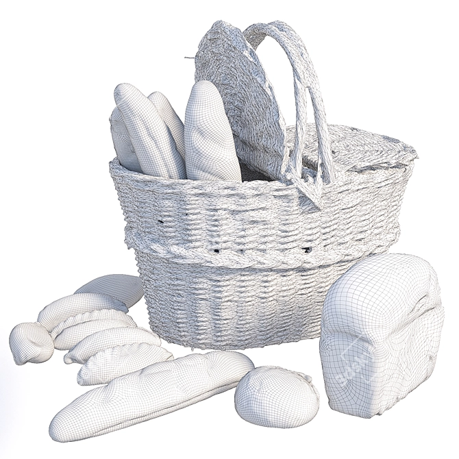 Artisan Bread Basket 3D Set 3D model image 5