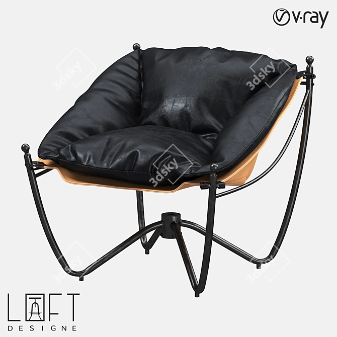 Sleek Metal and Leather Armchair 3D model image 1