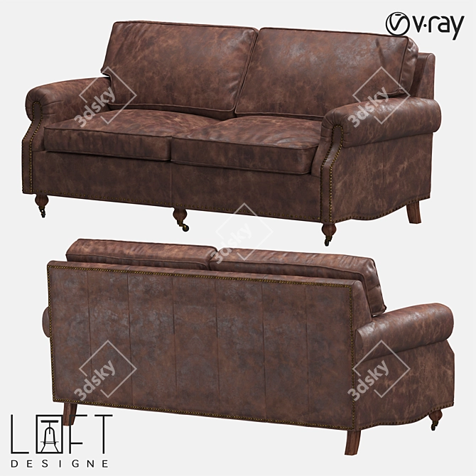 Sleek Leather Loft Sofa 3D model image 1