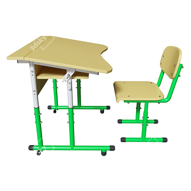 Adjustable School Desk and Chair Set 3D model image 3