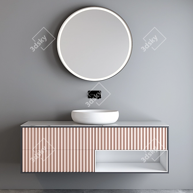 Sleek Bathroom Cabinet Set 3D model image 1