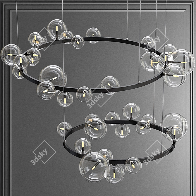 Modern Black Metal and Glass Chandelier 3D model image 2