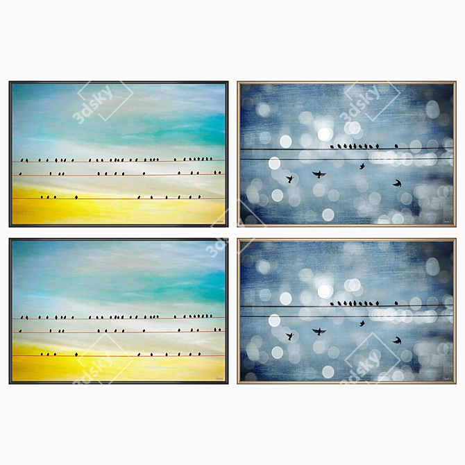 Wall Art Set with 2 Paintings & 4 Frames 3D model image 2