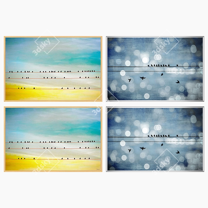 Wall Art Set with 2 Paintings & 4 Frames 3D model image 3