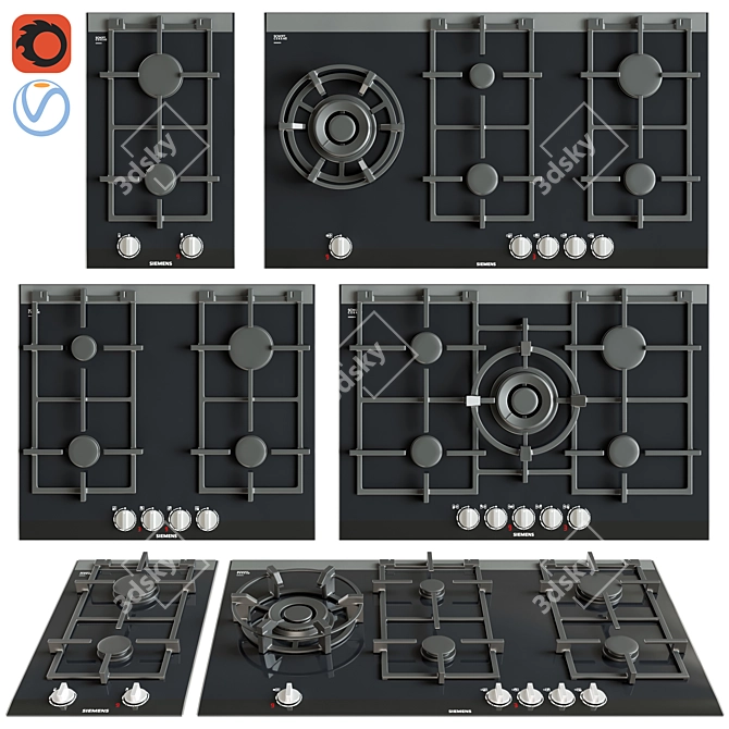 Siemens iQ700 Gas Hobs: Sleek & Efficient 3D model image 1