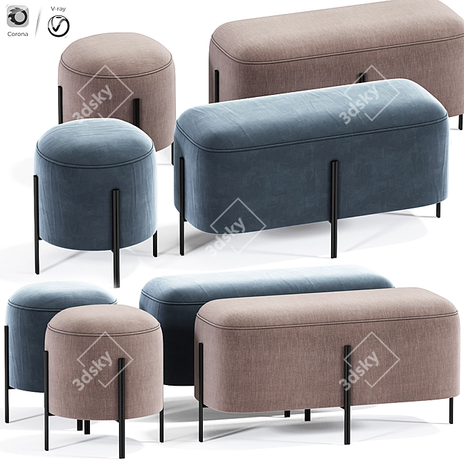 Modern Bench Seat Rolf Set 3D model image 1