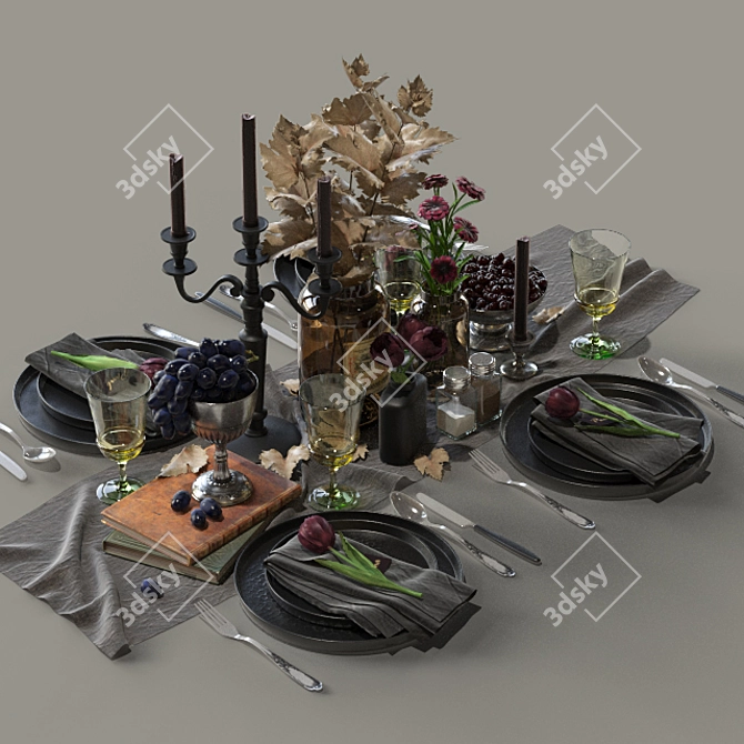 Elegant Table Setting Decor 3D model image 1