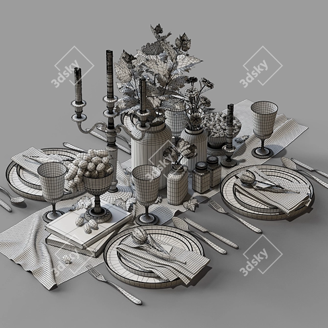 Elegant Table Setting Decor 3D model image 5