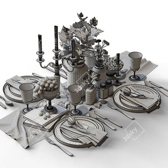 Elegant Table Setting Decor 3D model image 10