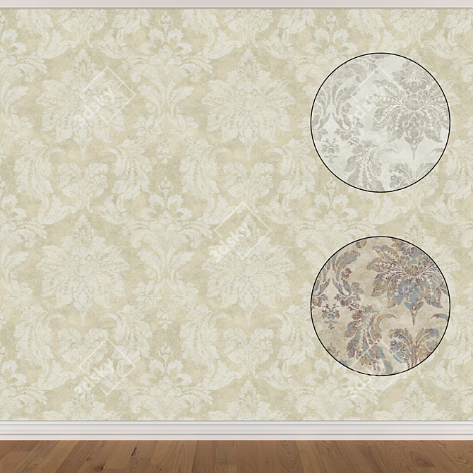 Seamless Wallpaper Set: 3 Colors 3D model image 1