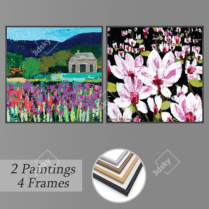 Artistic Impressions: Set of 2 Paintings 3D model image 1