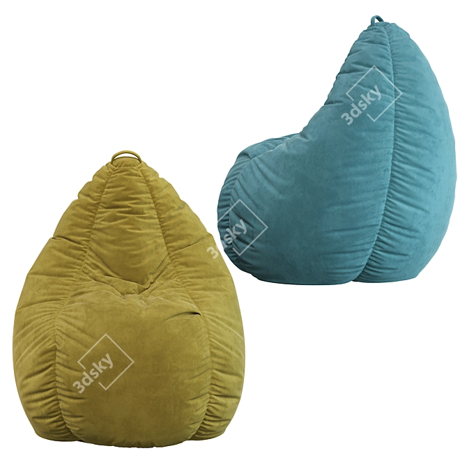 Plush Yellow Velvet XXL Bean Bag 3D model image 2