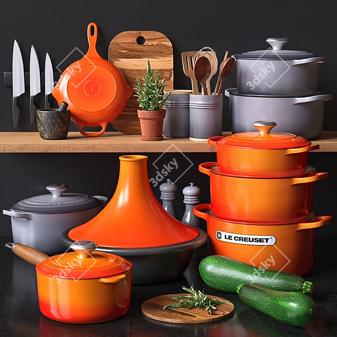 Elevate Your Kitchen: Le Creuset Decorative Set 3D model image 1