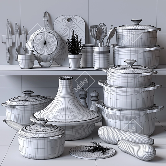 Elevate Your Kitchen: Le Creuset Decorative Set 3D model image 2