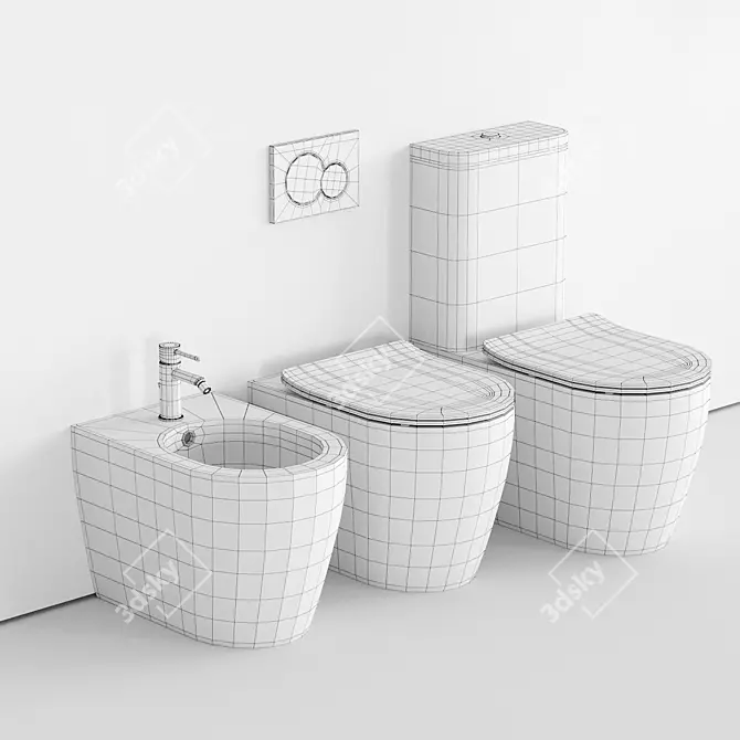 Moon Close Coupled Ceramic Toilet 3D model image 5