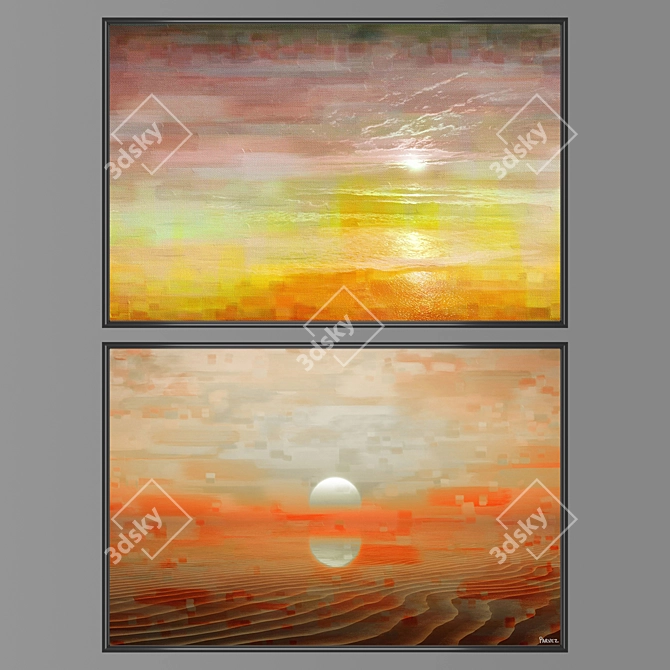 Modern Art Collection: Set of 2 Wall Paintings 3D model image 1