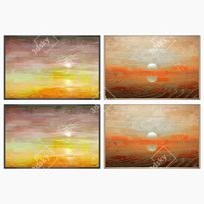 Modern Art Collection: Set of 2 Wall Paintings 3D model image 2