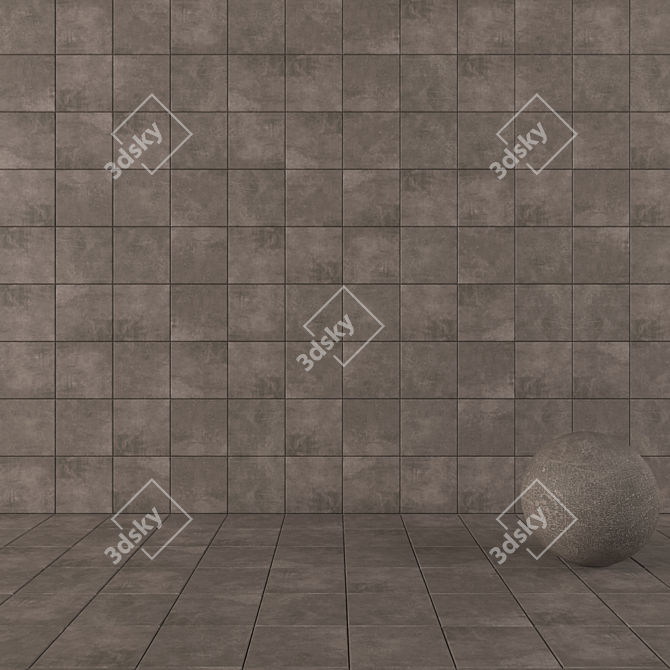 Ares Brown Concrete Wall Tiles Set 3D model image 1