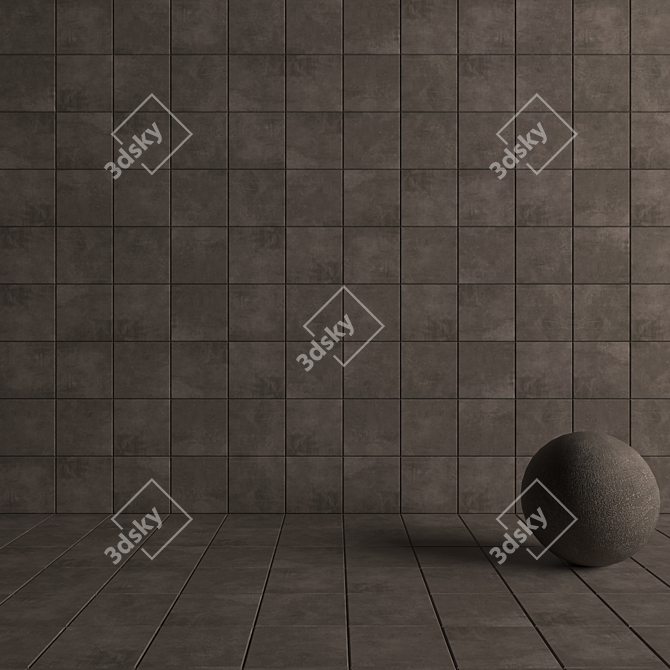 Ares Brown Concrete Wall Tiles Set 3D model image 4