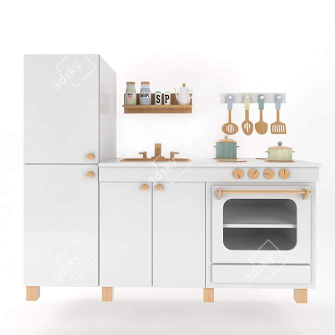 Wooden Play Kitchen for Kids 3D model image 1