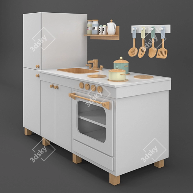 Wooden Play Kitchen for Kids 3D model image 5