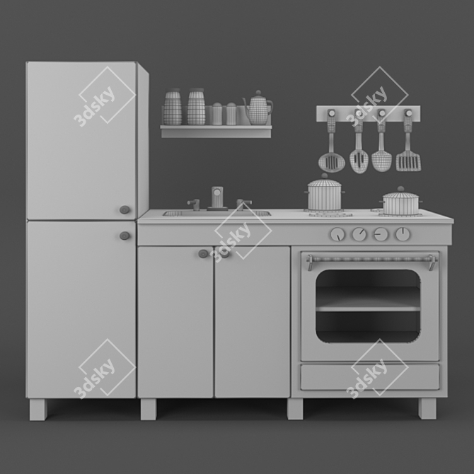 Wooden Play Kitchen for Kids 3D model image 6