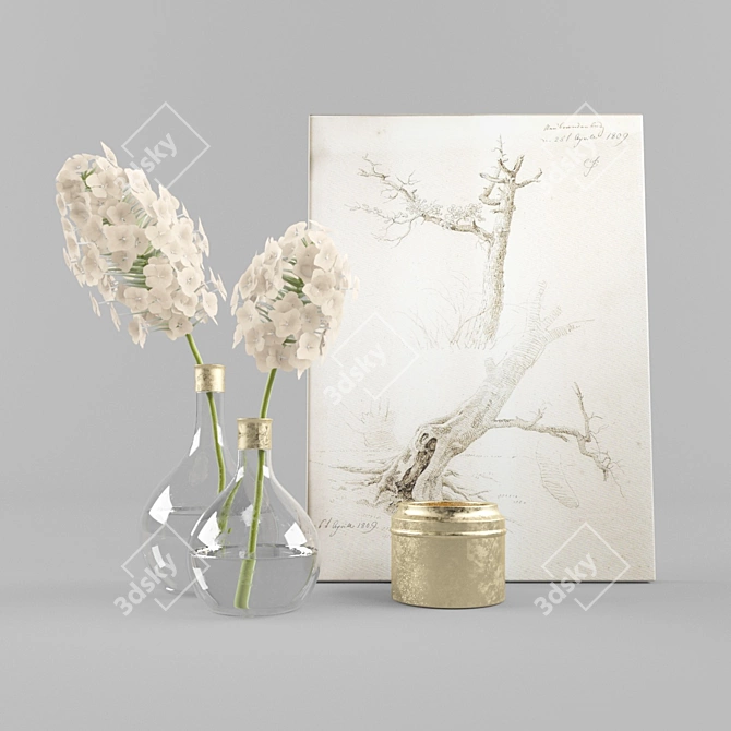 Elegant Hydrangea Vase Set 3D model image 5