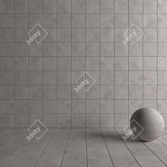 Stylish Ares Grey Concrete Tiles 3D model image 4