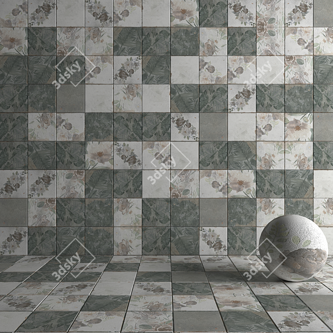 Bloom Flora Concrete Tiles: Elegant Wall Décor 3D model image 4