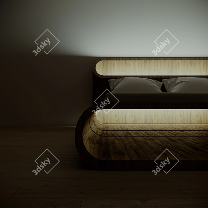 Illuminated Wooden Bed | 2000x1800mm 3D model image 1