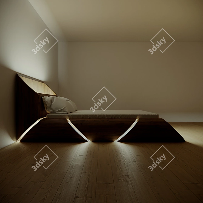 Illuminated Wooden Bed | 2000x1800mm 3D model image 4