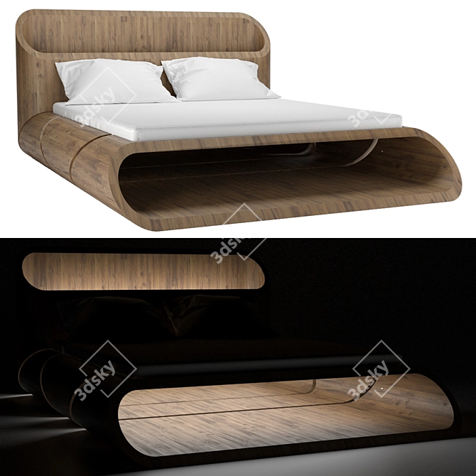 Illuminated Wooden Bed | 2000x1800mm 3D model image 11