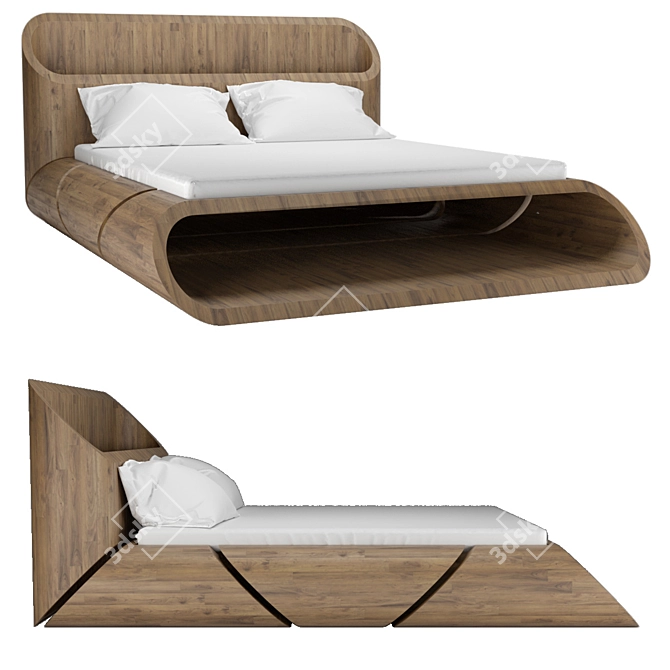 Illuminated Wooden Bed | 2000x1800mm 3D model image 13