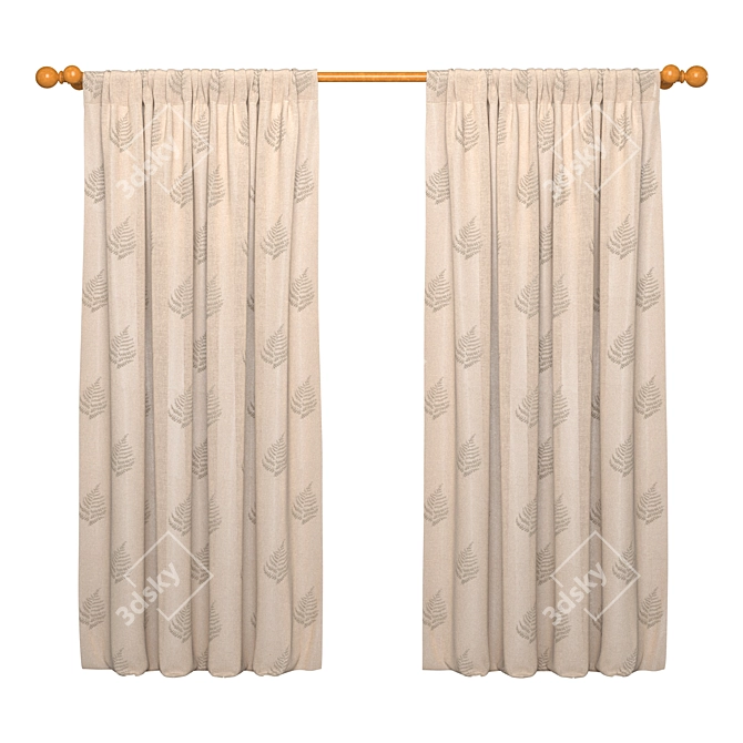 Elegant Leaf Pattern Curtain Panel 3D model image 1