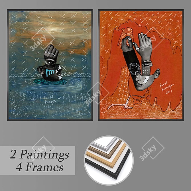 Artful Set: Paintings & Frames 3D model image 1