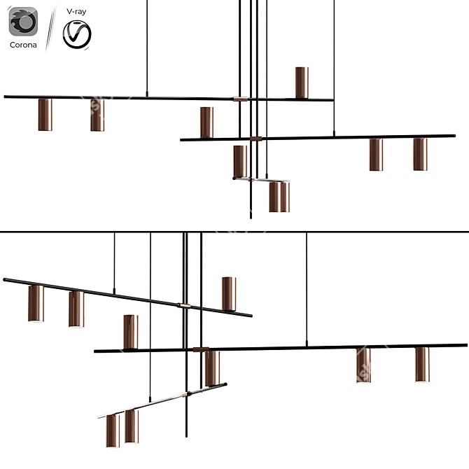 Modern Black Chandelier: Elegant Light Suspension 3D model image 1