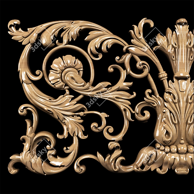 Elegant Baroque Carved Trim - Perfect for CNC and Render 3D model image 2